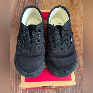 Toddler All Black Authentic Style Lace Up Vans Sneakers Size 6.5